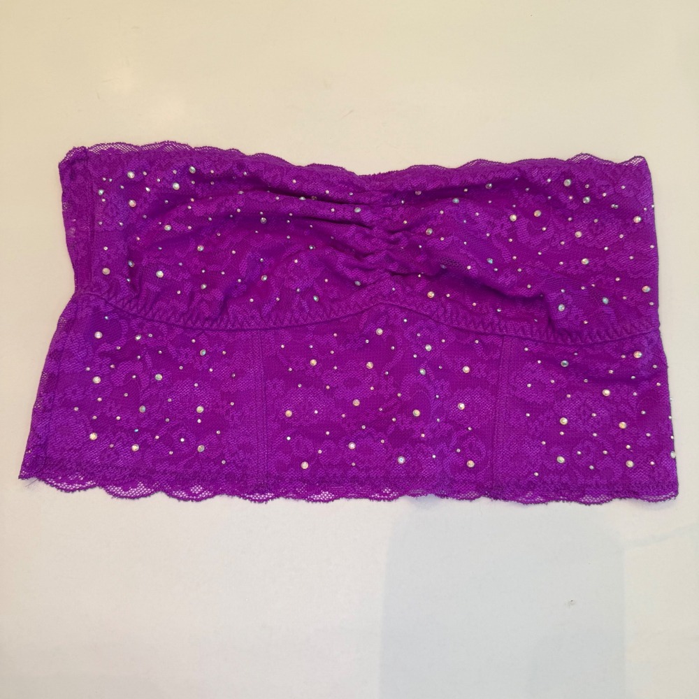 Victoria's Secret PINK Purple Lace Rhinestone Bandeau Top Large 310321-97Q